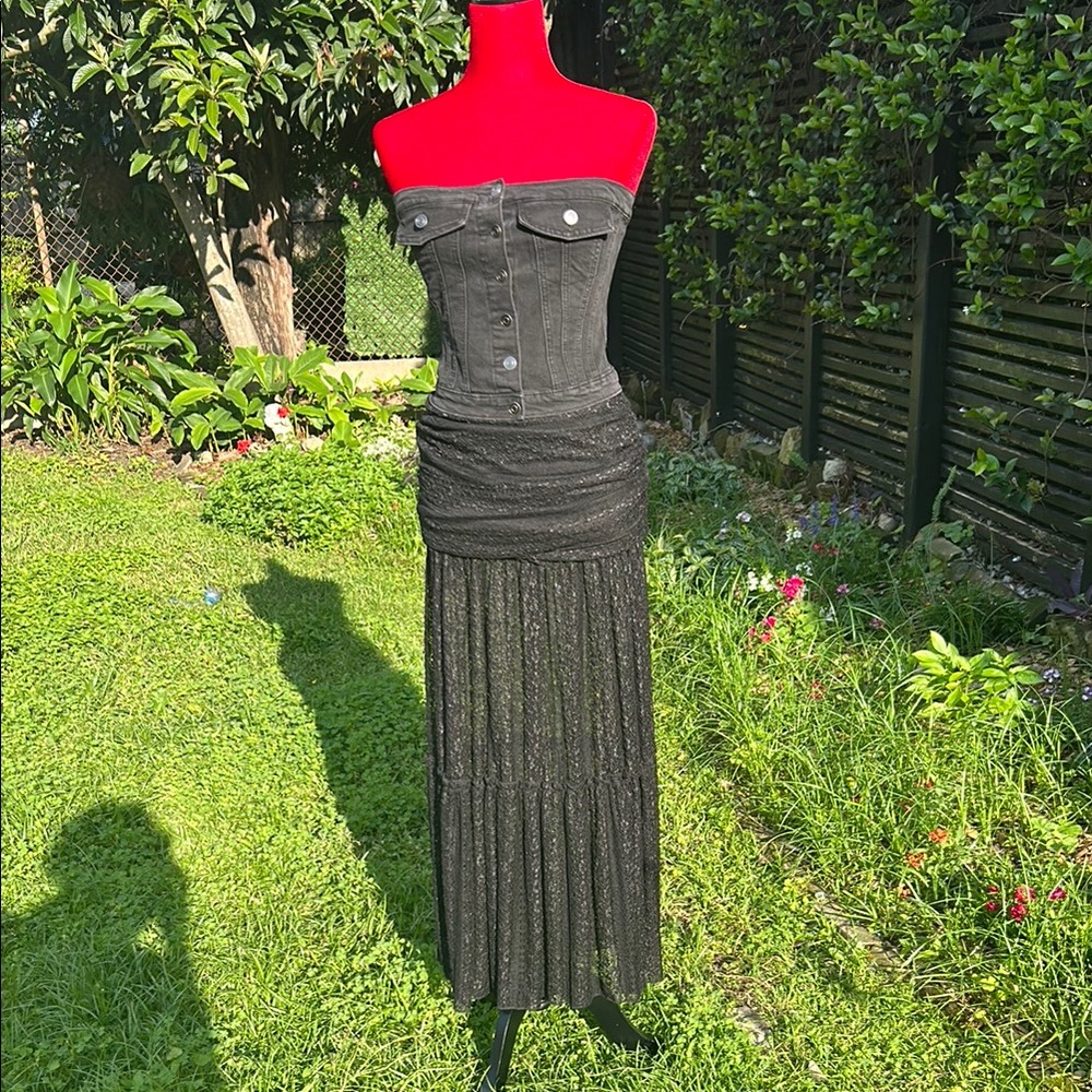 NWT Dead Stock Black Lace Moto Goth Maxi Skirt M